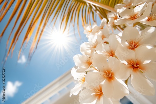 A bunch of bananas hanging on a tree under the bright tropical sun