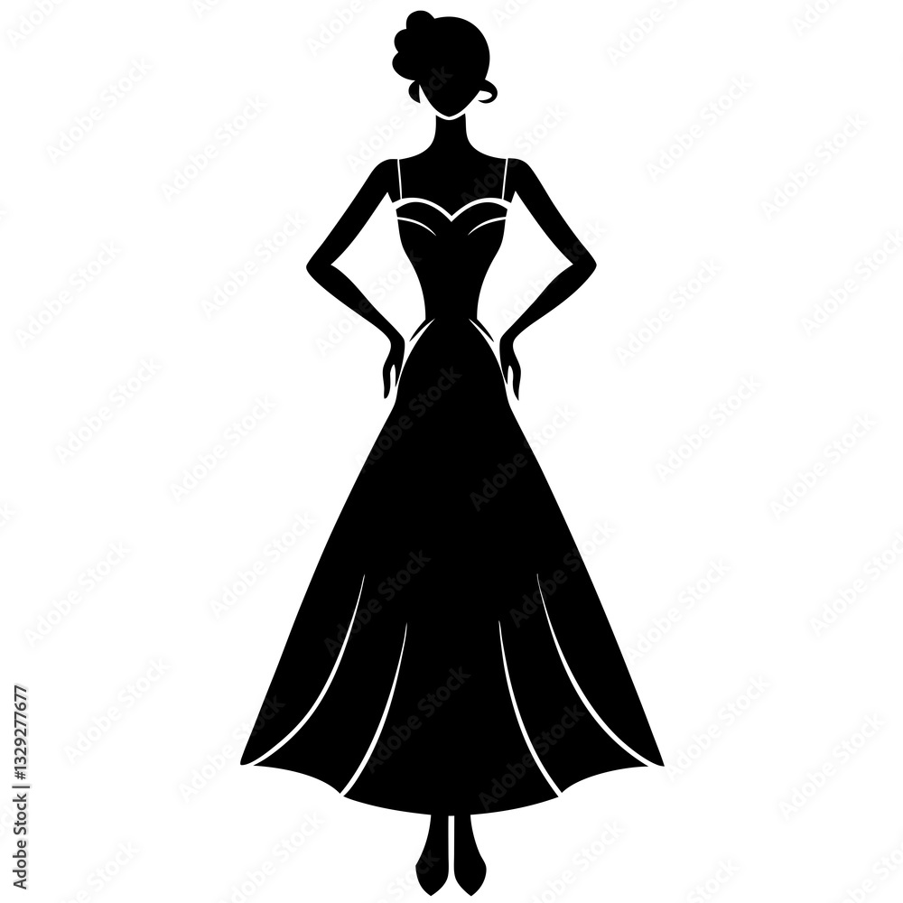 Fototapeta premium Woman black silhouette vector, Simple silhouette Design vector icon with white background. Woman activity vector, Human vector 