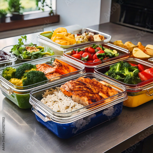 Obraz na płótnie Well-organized meal prep setup with nutritious meals w salonie