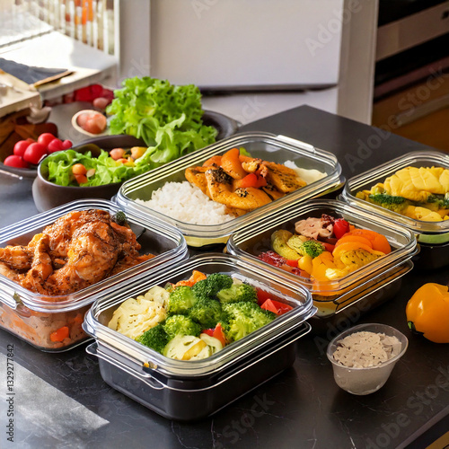 Obraz na płótnie Well-organized meal prep setup with nutritious meals w salonie