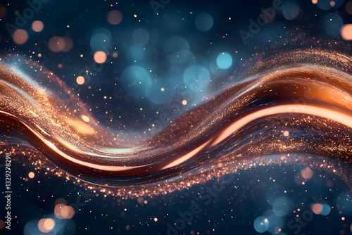 A dynamic and fluid wave of rose gold liquid, creating an enchanting display with shimmering particles that dance across the surface.