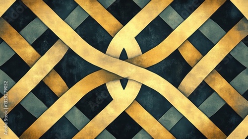 Wallpaper Mural Abstract woven pattern with gold and gray ribbons on dark background. Torontodigital.ca
