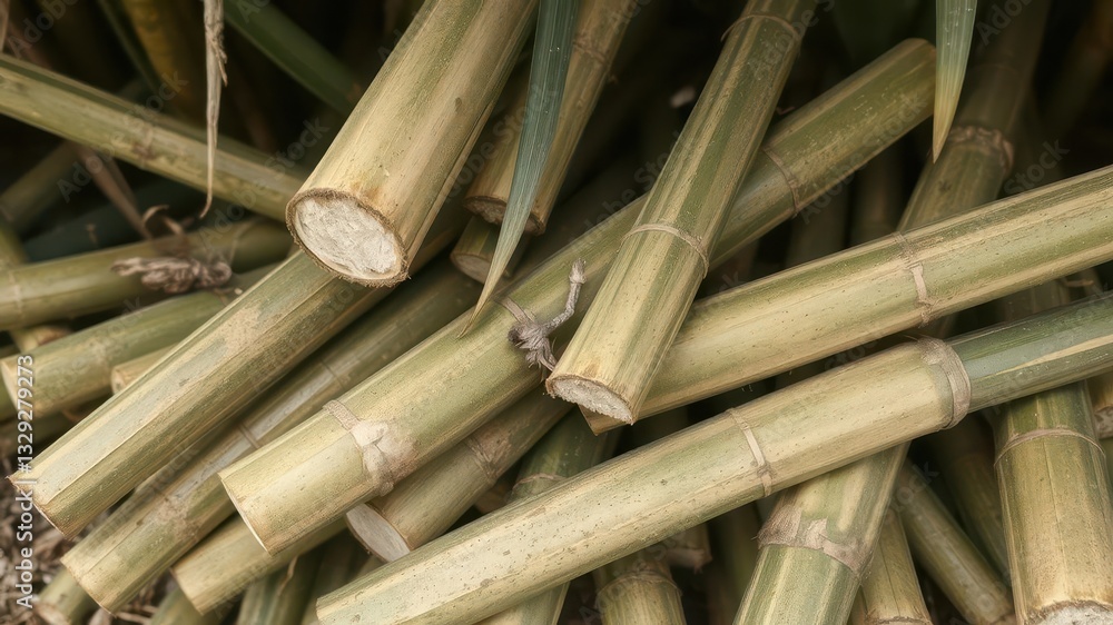 Freshly cut sugarcane stalks bundled together, abundance,ripened,sugarcane field Freshly cut sugarcane stalks bundled together, abundance,ripened,sugarcane field