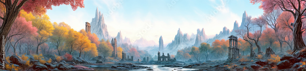 Autumn colors paint the valley, contrasting with the weathered stone ruins.