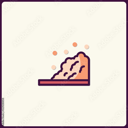 Stylized Landslide Icon Illustration with Particle Effects in Muted Tones