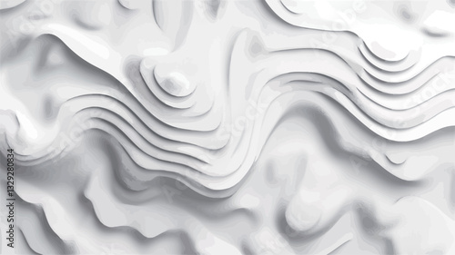 Close-up view of a digitally rendered abstract texture.  The image features a monochromatic palette of white, showcasing a pattern of smoothly undulating lines creating a topographic-like effect.