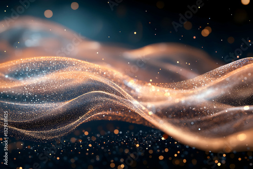 A dynamic and fluid wave of rose gold liquid, creating an enchanting display with shimmering particles that dance across the surface.