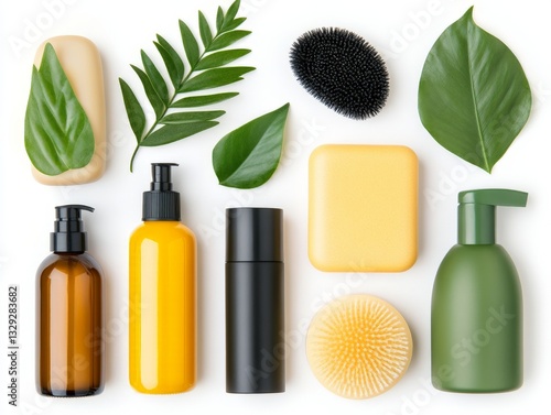 Obraz na płótnie Collection of natural skincare products with green leaves and eco friendly packaging high resolution stock image for organic beauty and self care w salonie