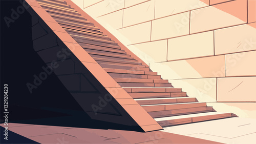The image depicts a stylized illustration or digital painting of a portion of an ancient stone staircase ascending against a large stone wall. The staircase is composed of numerous steps and forms