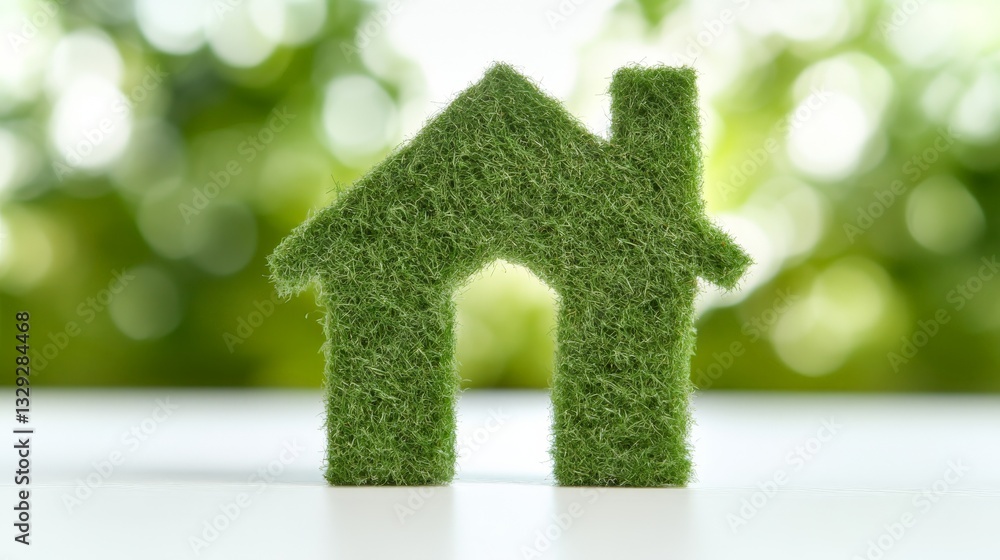 Green eco house symbol made from lush grass on white background high resolution premium stock image for sustainable living and environmental concept