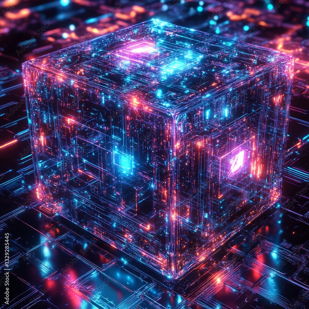 Digital Art Glowing Cube Perspective Circuits Abstract Digital Art Glowing Cube Perspective Circuits Abstract