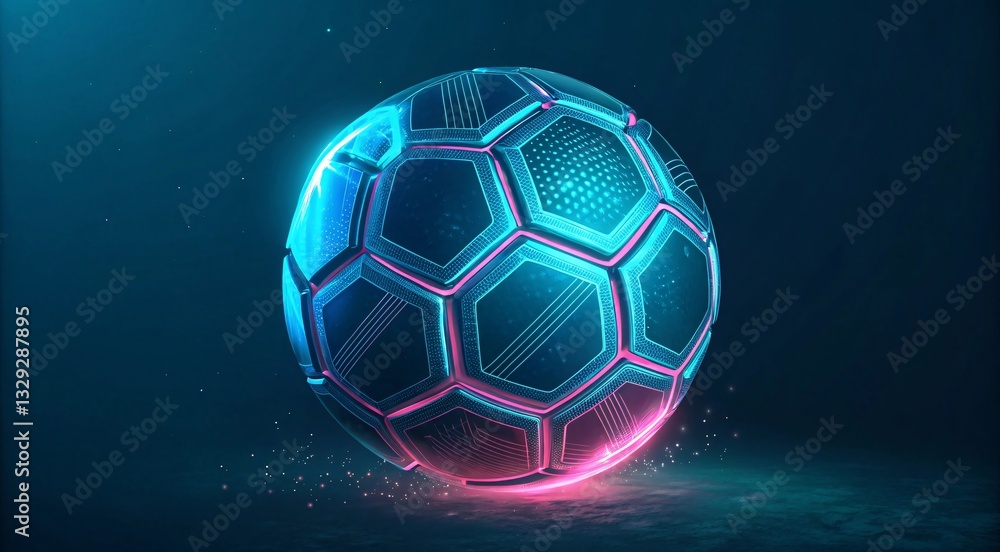 Naklejka premium Futuristic Neon Soccer Ball with Holographic Design & Glow V2