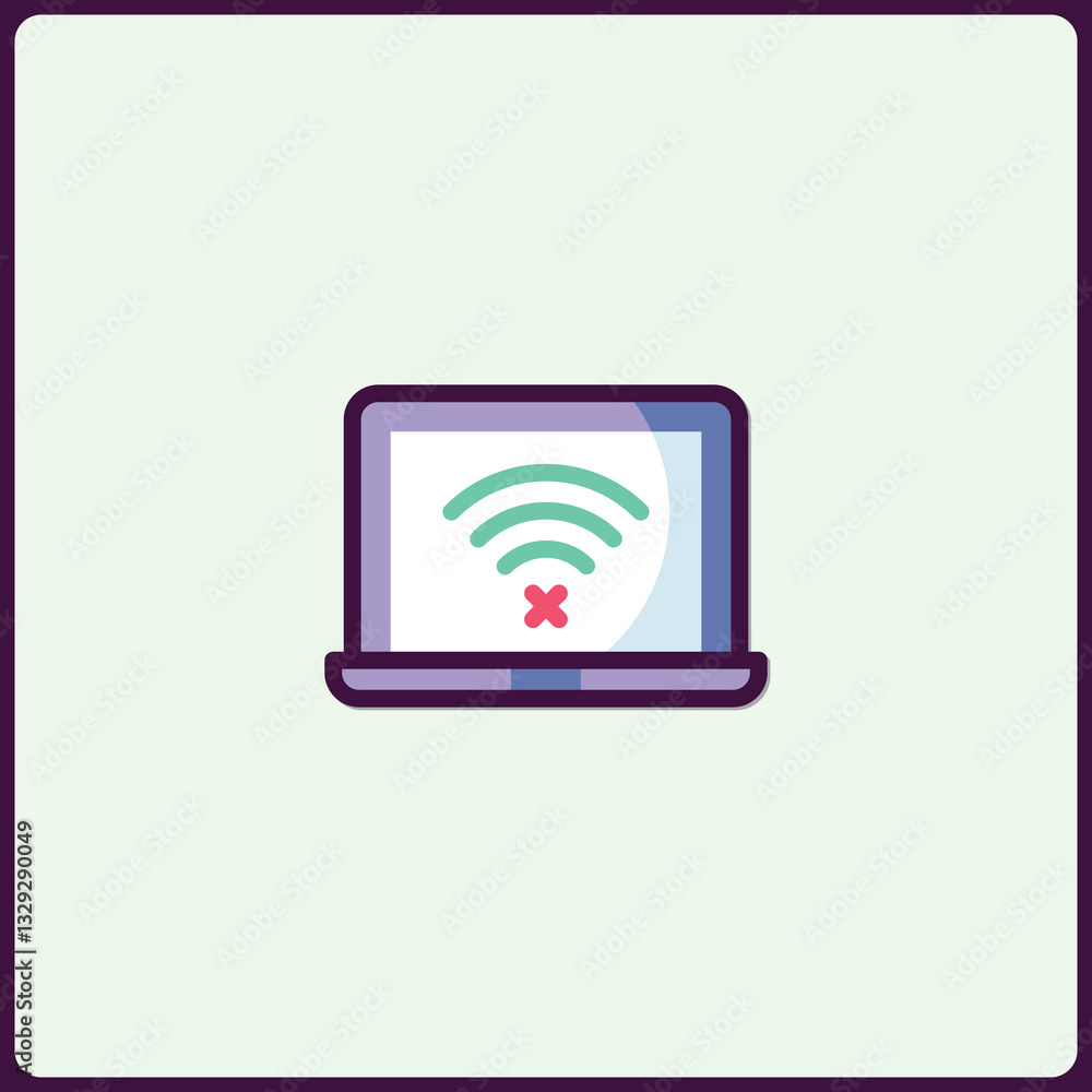 Iconic representation of a laptop showing a disconnected wireless network symbol Iconic representation of a laptop showing a disconnected wireless network symbol