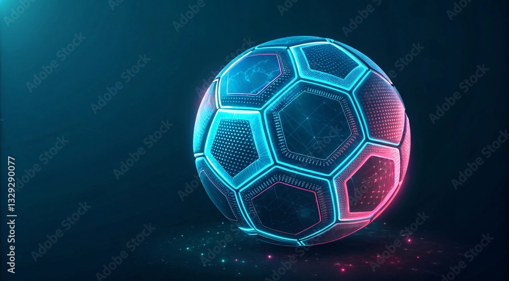 Fototapeta premium Futuristic Neon Soccer Ball with Holographic Design & Glow V5