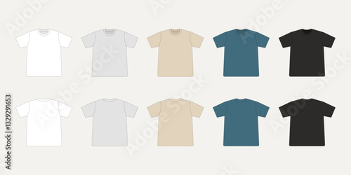 T-shirt mockup template. Front and back view. Vector illustration