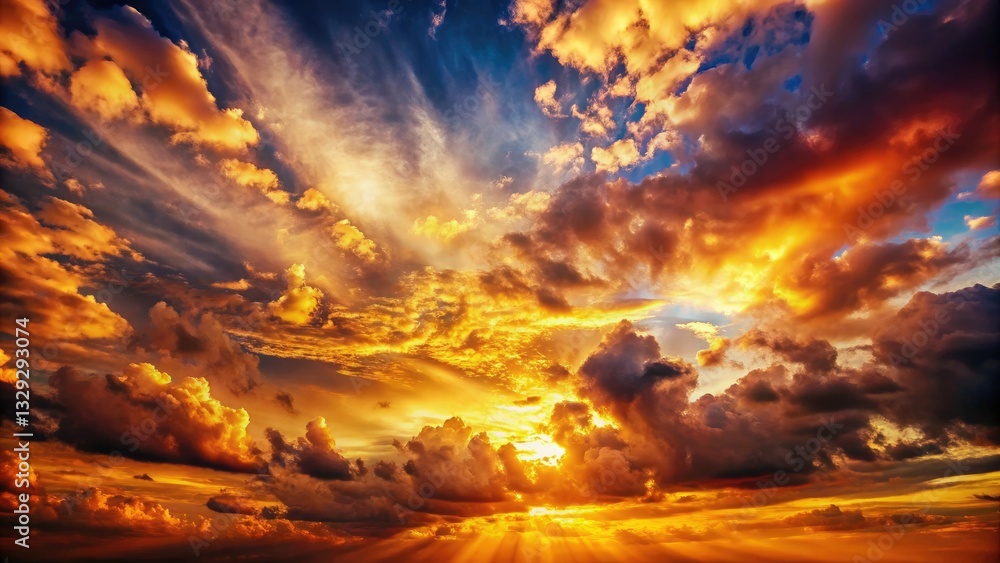 Fotografía Golden hour's retro sky blazes with dramatic sunset clouds, a vintage cloudscape