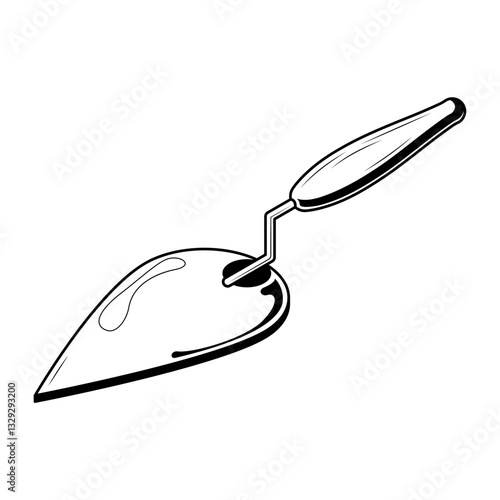 Abstract Black Simple Line Work Trowel Spatula Building Engineering Tools Instrument Mechanical Doodle Outline Element Vector Design Style Sketch Isolated On White Background Illustration