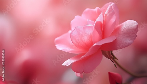 A close-up of a blooming pink rose with soft, blurred pink background, symbolizing romance and beauty.