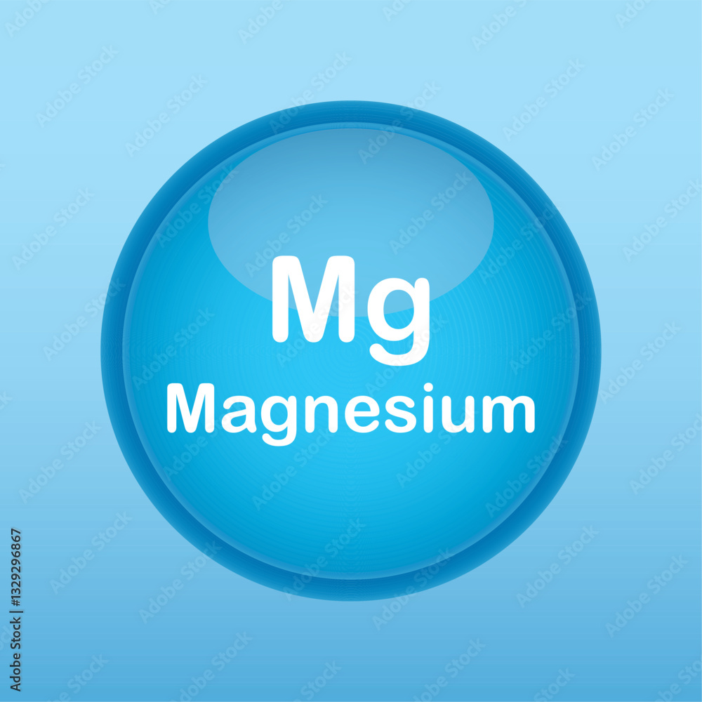Magnesium Mg symbol inside a blue bubble, isolated on a blue background, vector illustration 3d icon design. Health care concept sign. Magnesium supplement b6 vitamin food Mg potassium. EPS 10 Magnesium Mg symbol inside a blue bubble, isolated on a blue background, vector illustration 3d icon design. Health care concept sign. Magnesium supplement b6 vitamin food Mg potassium. EPS 10