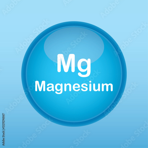 Magnesium Mg symbol inside a blue bubble, isolated on a blue background, vector illustration 3d icon design. Health care concept sign. Magnesium supplement b6 vitamin food Mg potassium. EPS 10