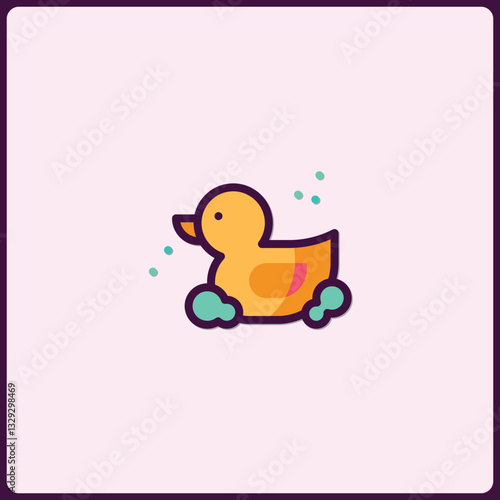 Charming duckling icon in bath, simple flat design, vibrant for childish themes