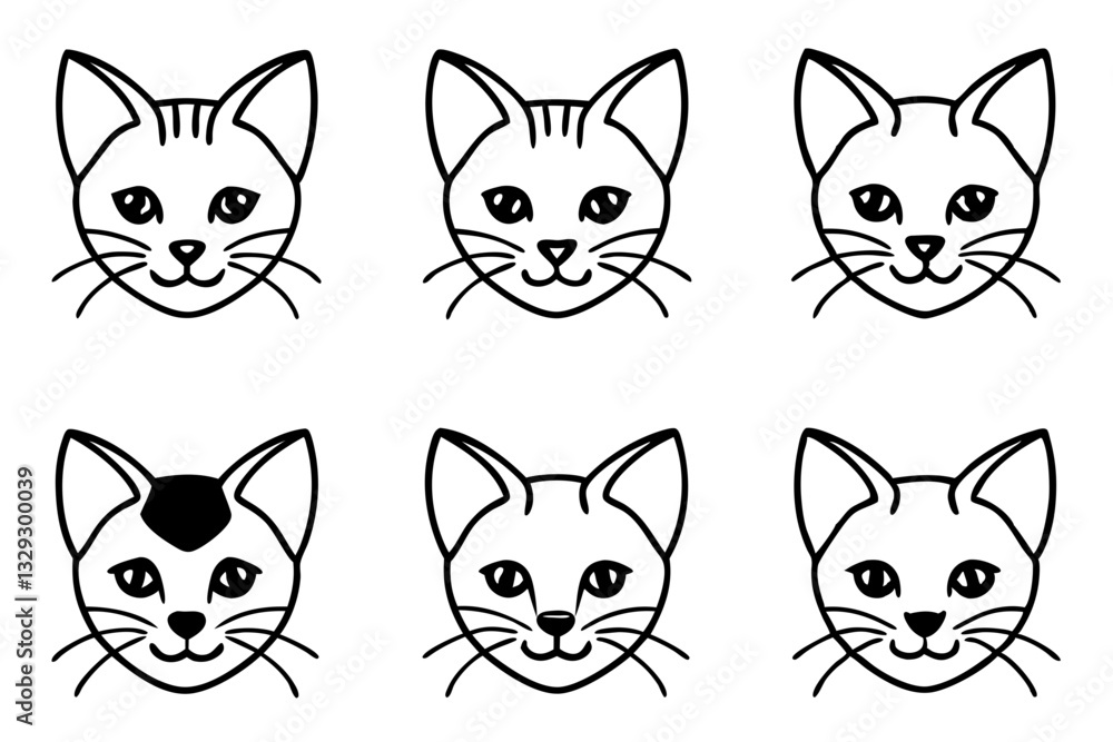cat head icon set line art silhouette vector illustration cat head icon set line art silhouette vector illustration