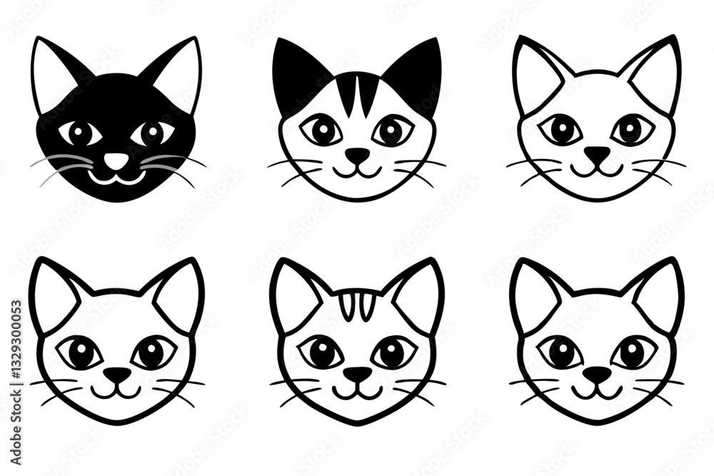 cat head icon set line art silhouette vector illustration cat head icon set line art silhouette vector illustration