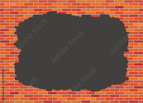 Vector brick broken wall background with big dark hole