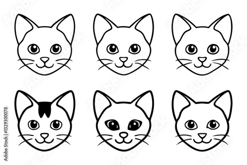 Wallpaper Mural cat head icon set line art silhouette vector illustration Torontodigital.ca