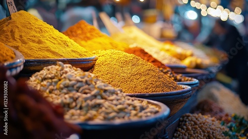 Vibrant Spices Displayed in Bowls at a Market, Showcasing Bright Colors and Textures for Culinary Inspiration