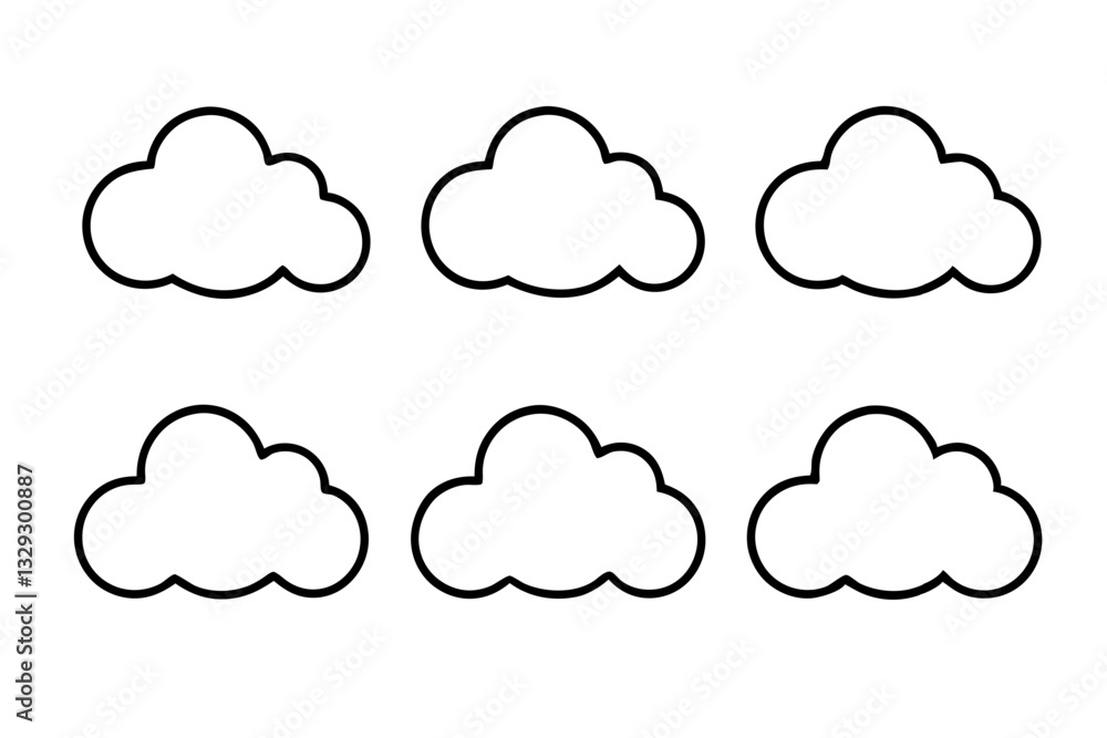 cloud icon set line art silhouette vector illustration cloud icon set line art silhouette vector illustration