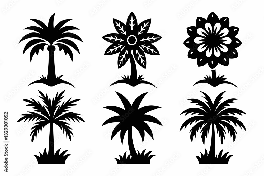 date tree icon set line art silhouette vector illustration date tree icon set line art silhouette vector illustration