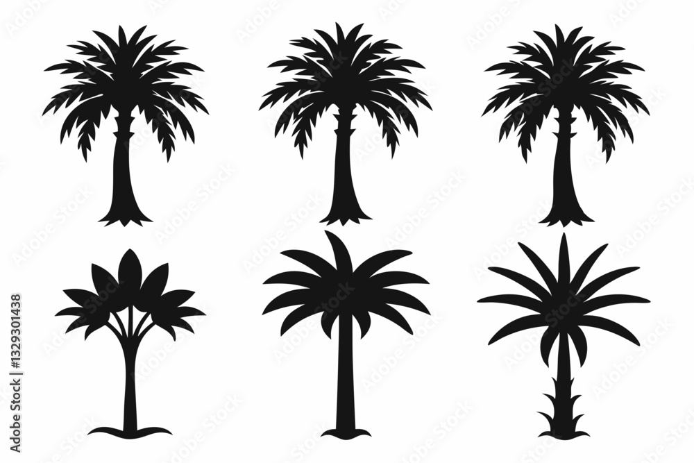 date tree icon set line art silhouette vector illustration date tree icon set line art silhouette vector illustration