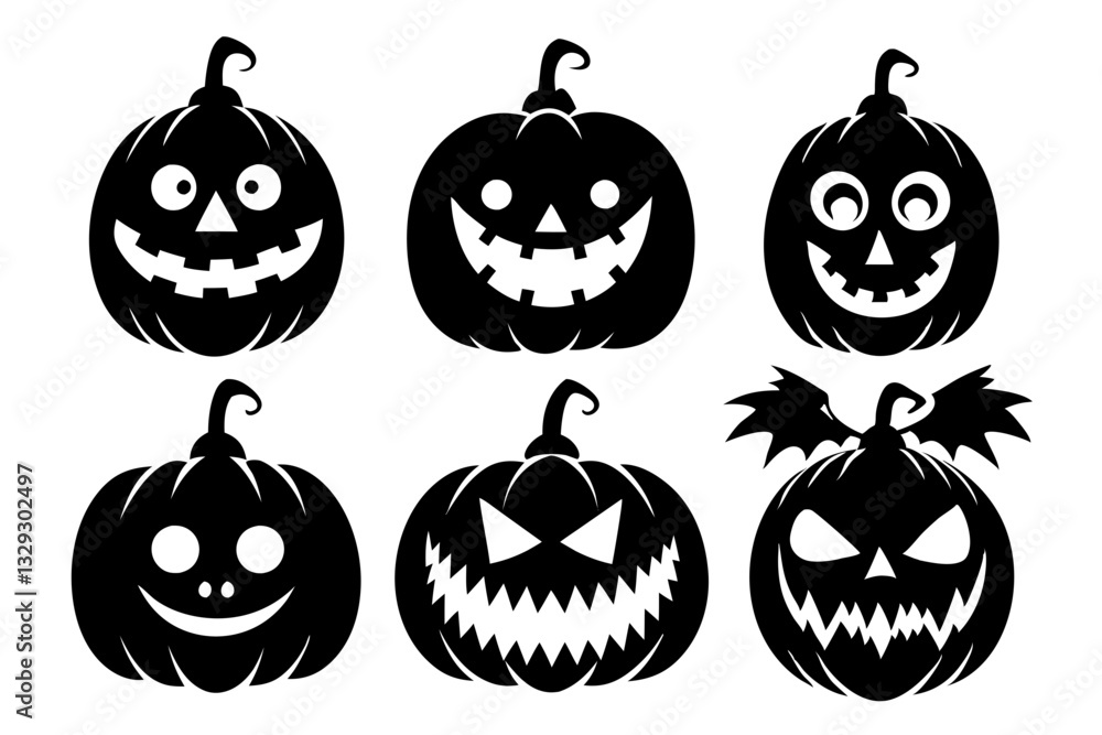halloween horror pumpkin set line art silhouette vector illustration halloween horror pumpkin set line art silhouette vector illustration