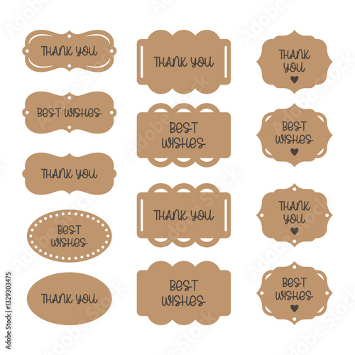 Gift kraft color tag bundle hand drawn vector graphics stencil templates