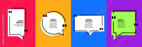 Vector illustration. Quote frames background set. Isolated text box in brackets. Citation empty speech bubbles. Geometric dynamic linear borders. Design for poster, book or magazine cover, brochure