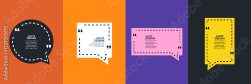 Vector illustration. Quote frames background set. Isolated text box in brackets. Citation empty speech bubbles. Geometric dashed line borders. Design for poster, book or magazine cover, print, flyer