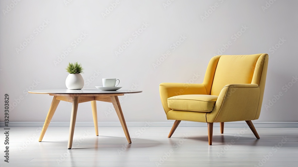 Modern furniture set: minimalist white backdrop studio shot showcasing coffee table and chair. Modern furniture set: minimalist white backdrop studio shot showcasing coffee table and chair.