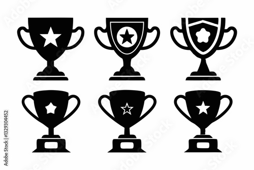 trophy icon set line art silhouette vector illustration