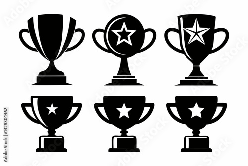 trophy icon set line art silhouette vector illustration