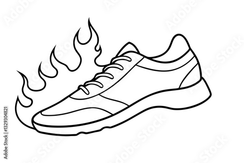 fiery running shoes line art silhouette vector illustration