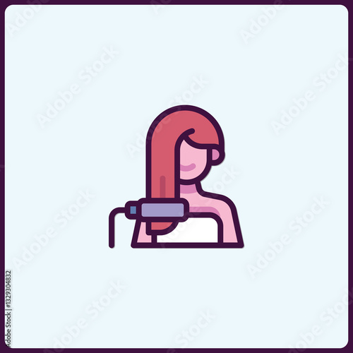 Hair styling icon, woman using heated curling iron for hair treatment