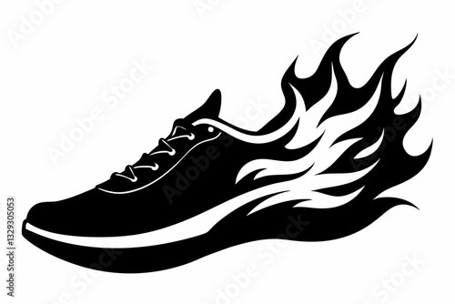fiery running shoes line art silhouette vector illustration