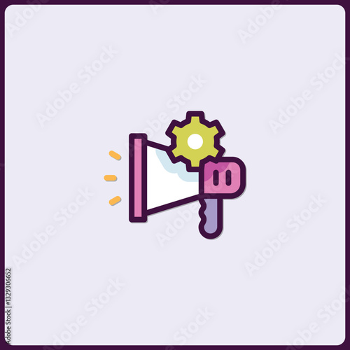 Innovative marketing campaign illustration with megaphone and cogwheel concept