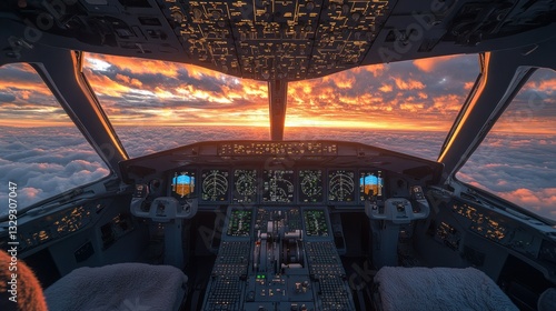 Wallpaper Mural Airplane cockpit view at sunrise over clouds Torontodigital.ca