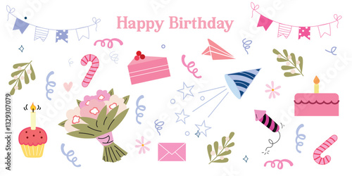 Celebrate a happy birthday with cake, presents, flowers, and sweet treats! Enjoy a festive party with balloons, candles, and gifts wrapped in ribbons. Perfect for joyful moments, surprises