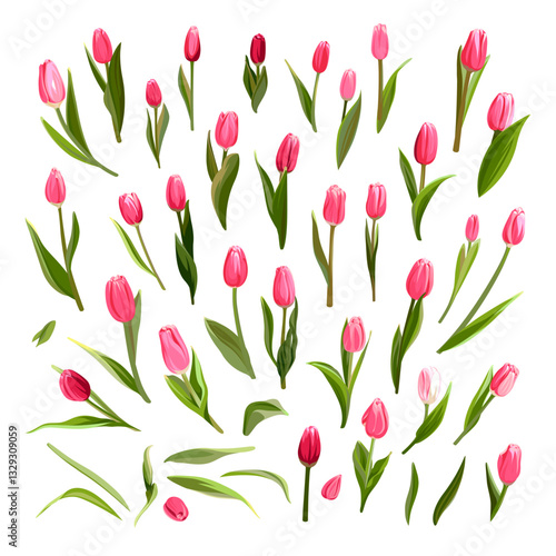 Wallpaper Mural Colorful collection of hand drawn flowers. Pink Tulips isolated on a white background. Spring bouquet for holidays.
 Torontodigital.ca