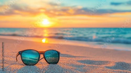 Wallpaper Mural Tranquil sunset sunglasses adrift on golden beach sands Torontodigital.ca
