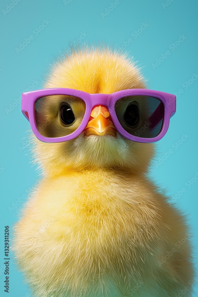 Charming chick a playful twist in bright purple sunglasses Charming chick a playful twist in bright purple sunglasses