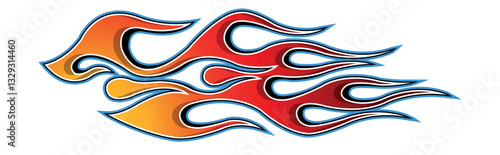 Fire flames racing car decal vector art graphic. Burning tire and flame sports car body side vinyl decal. Side speed decoration for cars, auto, truck, boat, suv, motorcycle.
